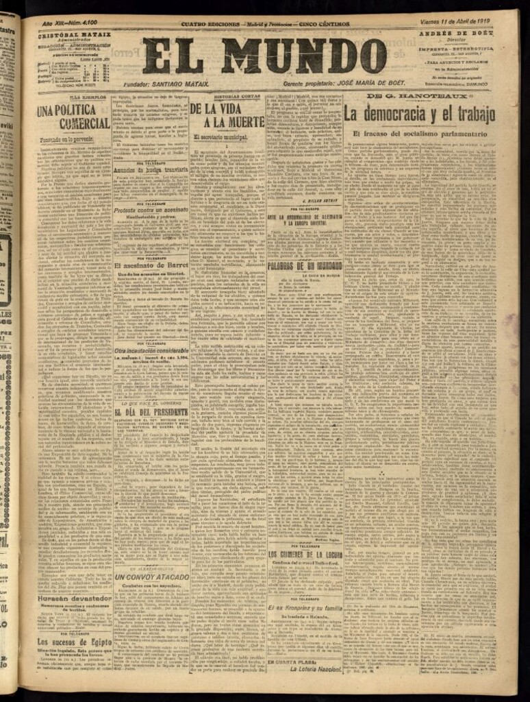 Miniatura de El Mundo del 11 de abril de 1919 (edición de provincias)