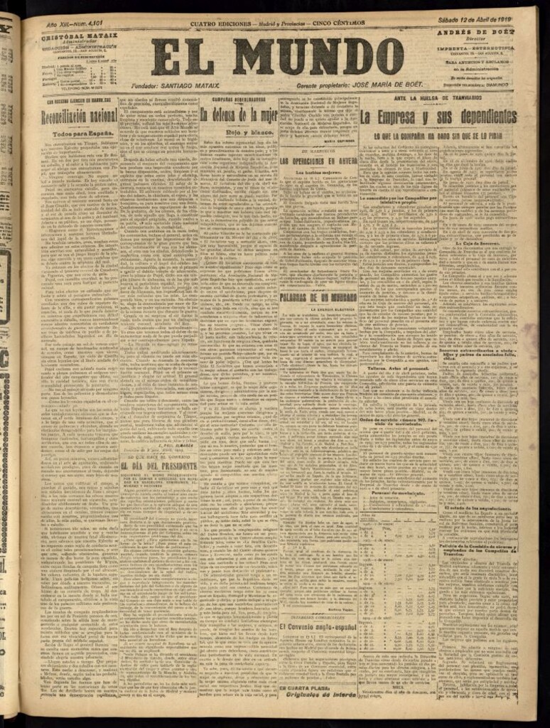 Miniatura de El Mundo del 12 de abril de 1919 (edición de provincias)