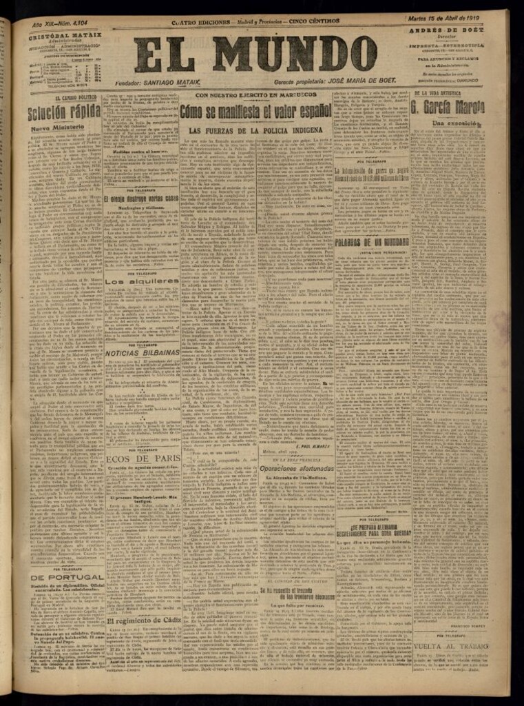 Miniatura de El Mundo del 15 de abril de 1919 (edición de provincias)