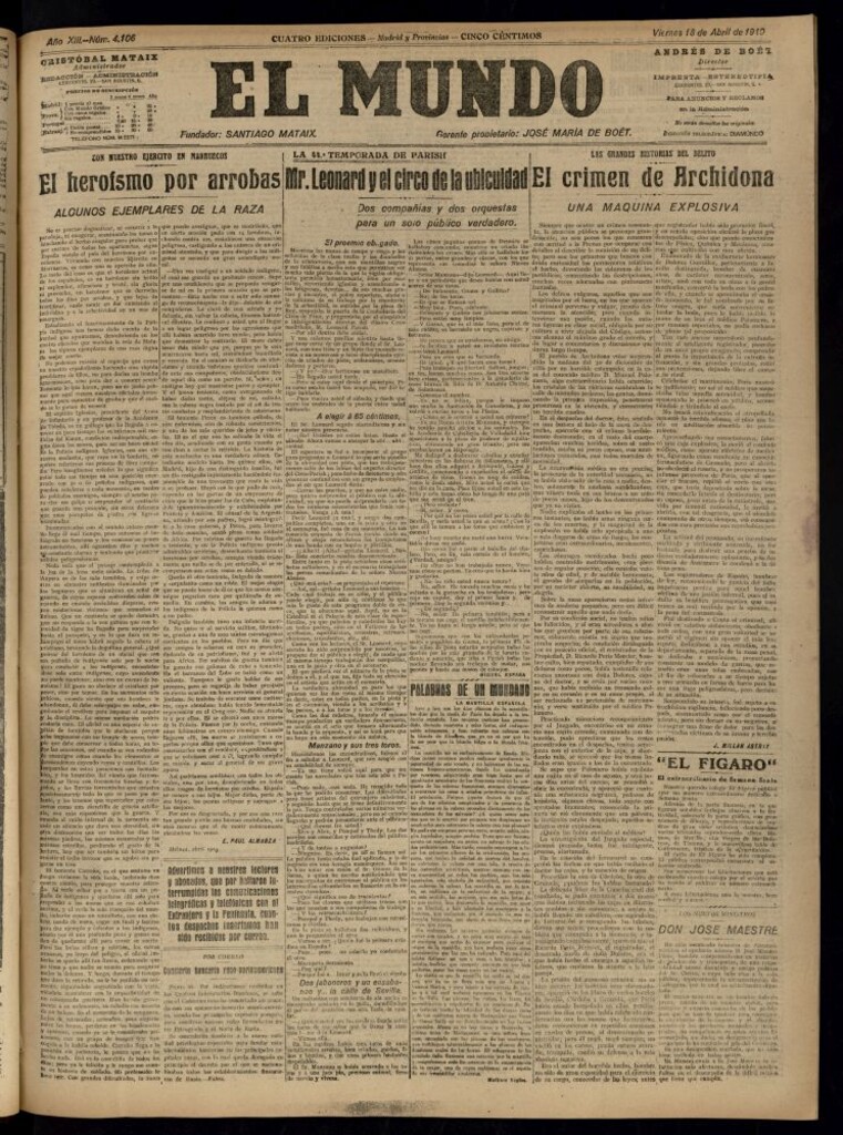 Miniatura de El Mundo del 18 de abril de 1919 (edición de provincias)