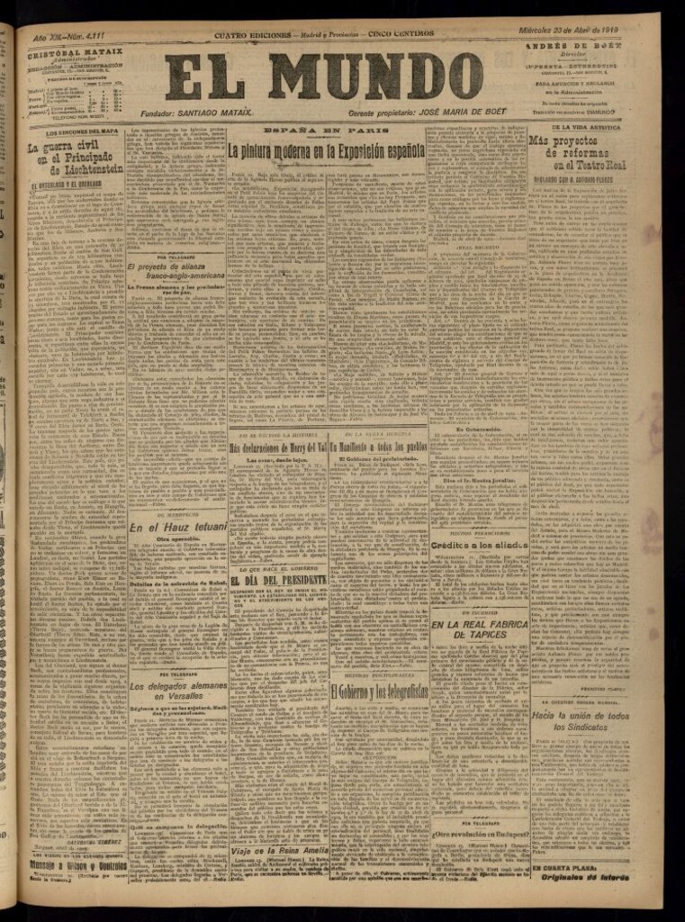 Miniatura de El Mundo del 23 de abril de 1919 (edición de provincias)