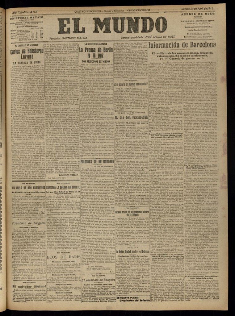 Miniatura de El Mundo del 24 de abril de 1919 (edición de provincias)
