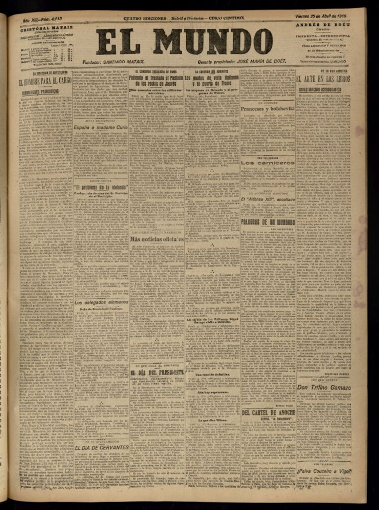 Miniatura de El Mundo del 25 de abril de 1919 (edición de provincias)