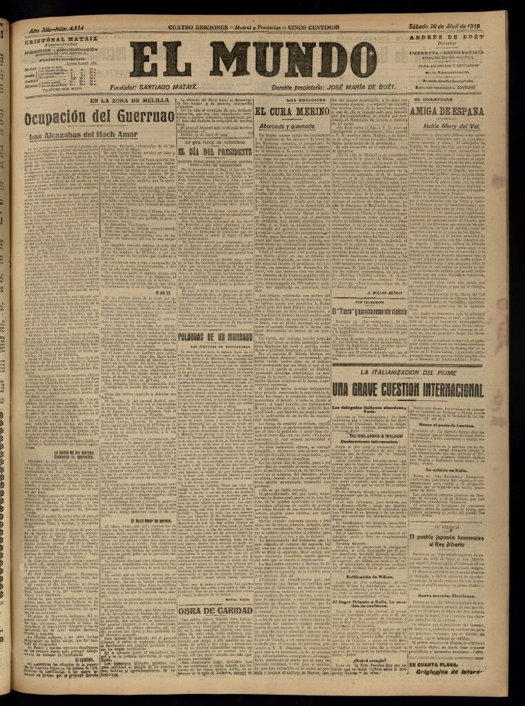 Miniatura de El Mundo del 26 de abril de 1919 (edición de provincias)