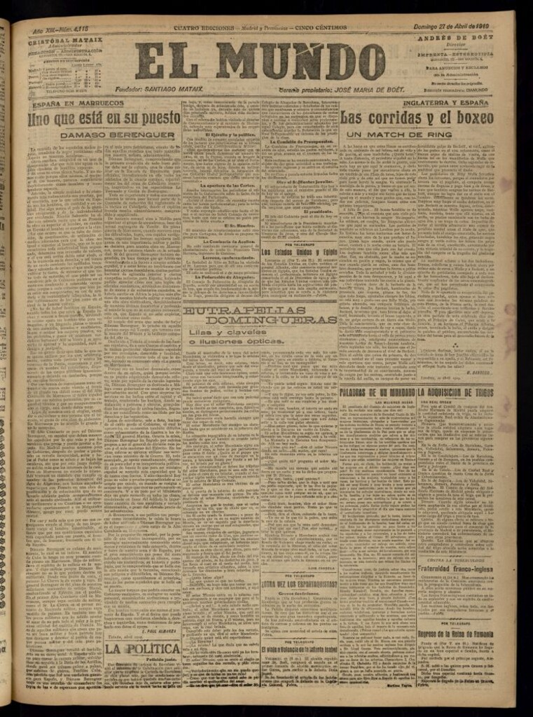 Miniatura de El Mundo del 27 de abril de 1919 (edición de provincias)