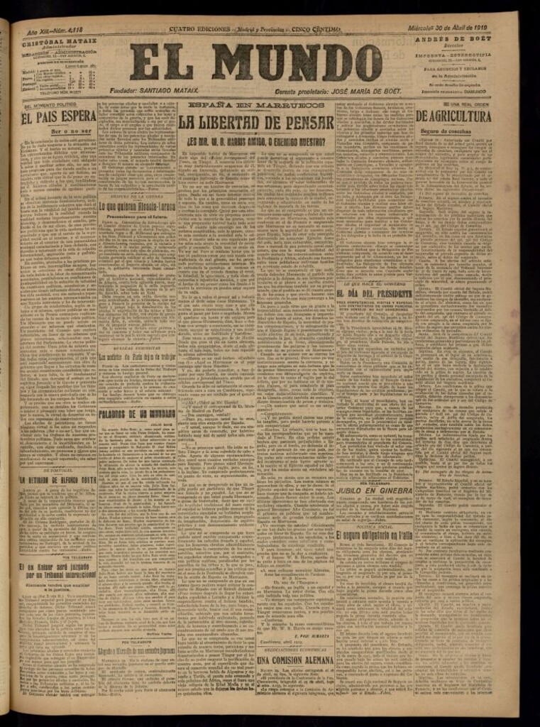 Miniatura de El Mundo del 30 de abril de 1919 (edición de provincias)