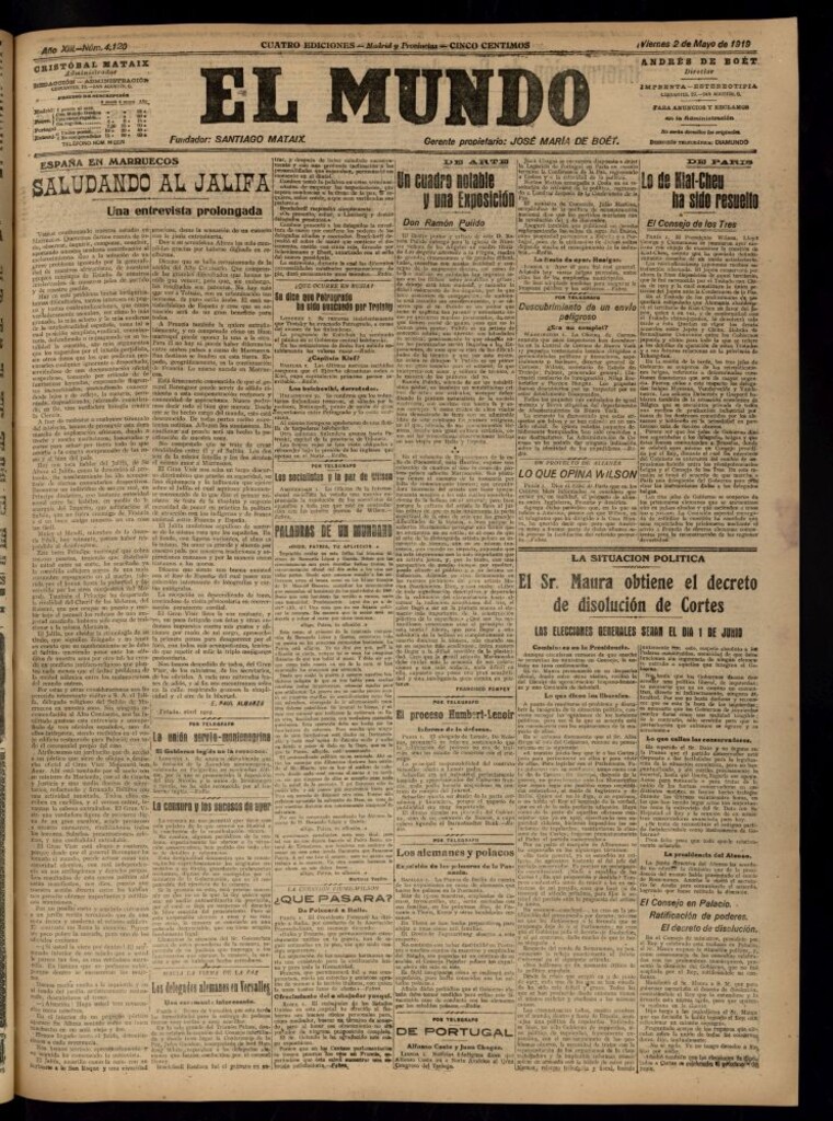 Miniatura de El Mundo del 2 de mayo de 1919 (edición de provincias)
