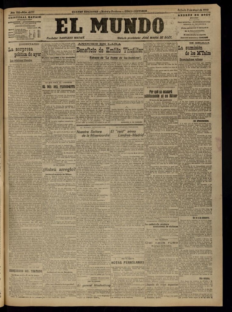 Miniatura de El Mundo del 3 de mayo de 1919 (edición de provincias)