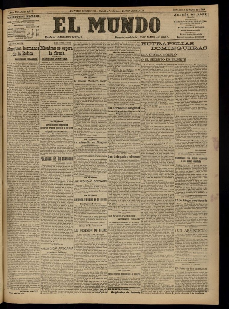 Miniatura de El Mundo del 4 de mayo de 1919 (edición de provincias)