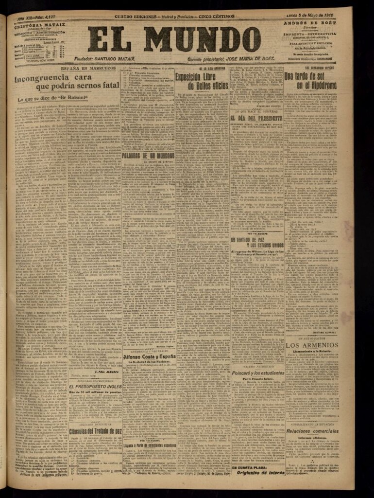 Miniatura de El Mundo del 5 de mayo de 1919 (edición de provincias)
