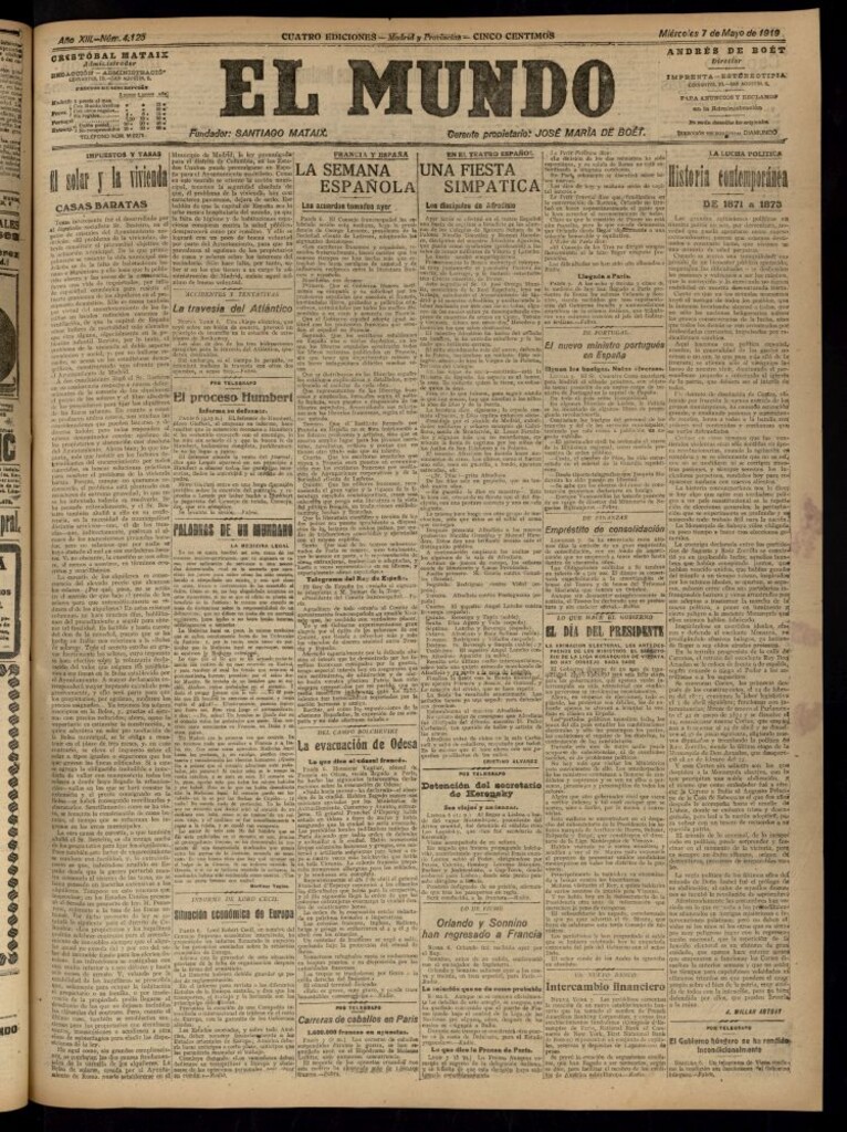 Miniatura de El Mundo del 7 de mayo de 1919 (edición de provincias)