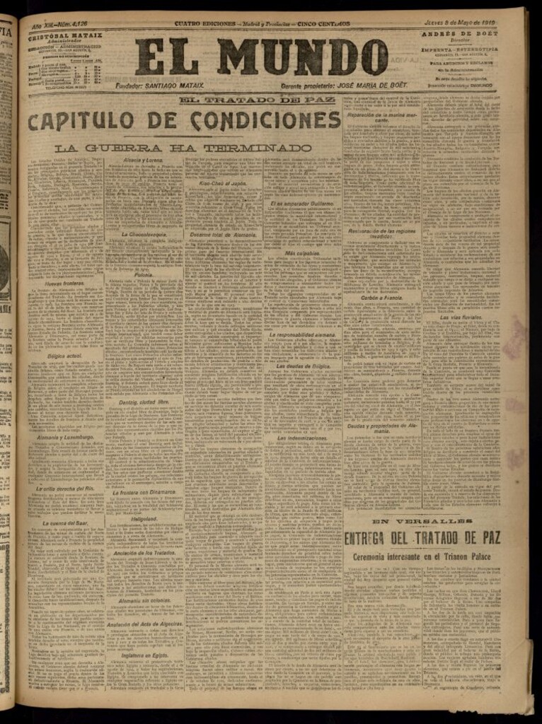 Miniatura de El Mundo del 8 de mayo de 1919 (edición de provincias)