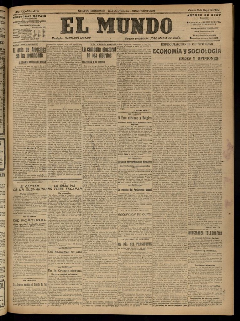 Miniatura de El Mundo del 9 de mayo de 1919 (edición de provincias)