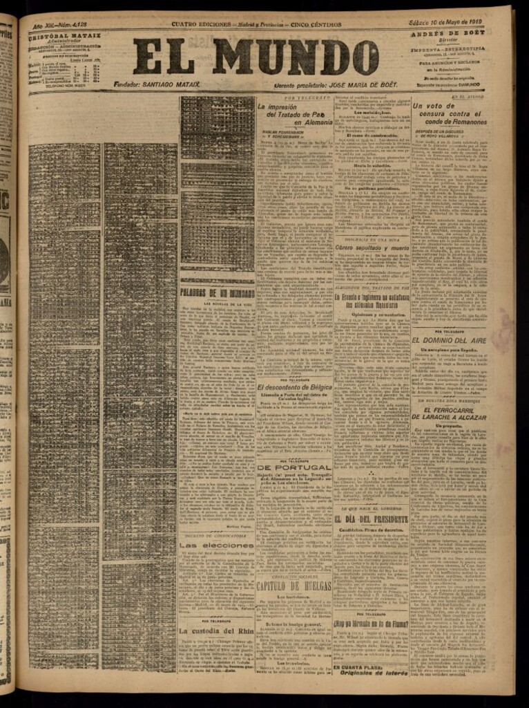 Miniatura de El Mundo del 10 de mayo de 1919 (edición de provincias)