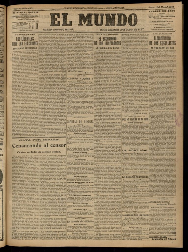 Miniatura de El Mundo del 12 de mayo de 1919 (edición de provincias)