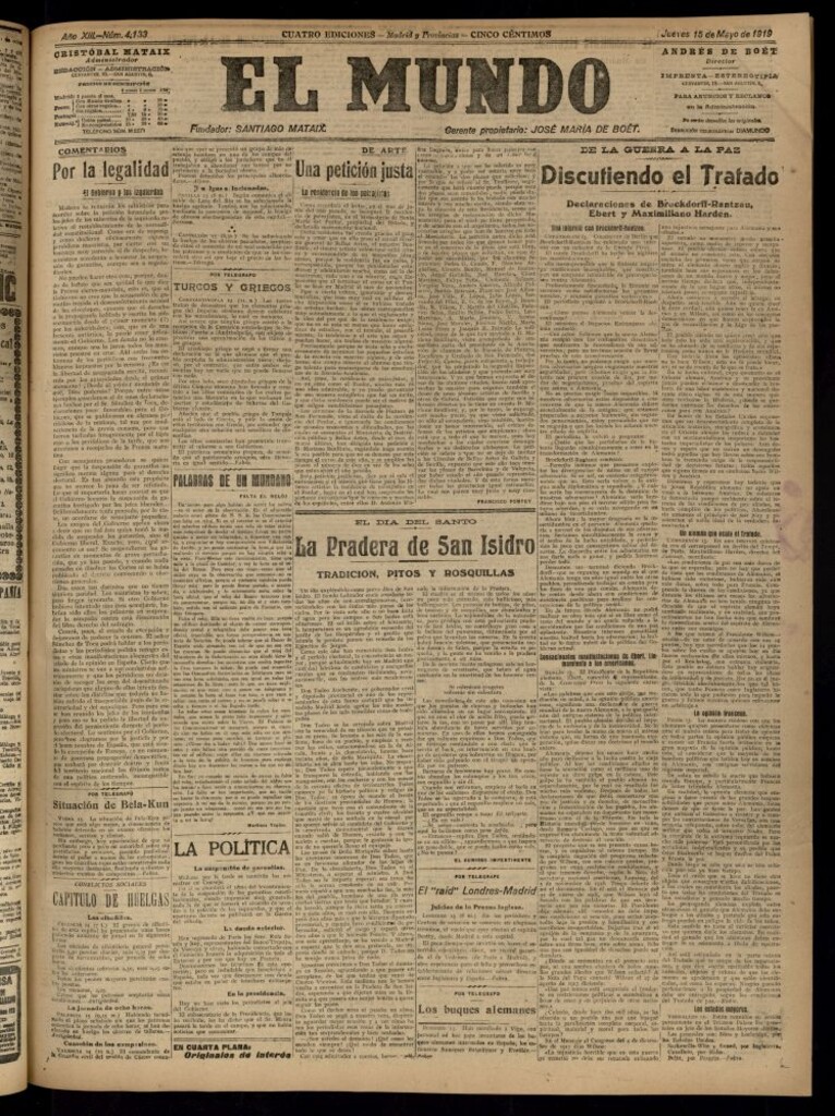 Miniatura de El Mundo del 15 de mayo de 1919 (edición de provincias)