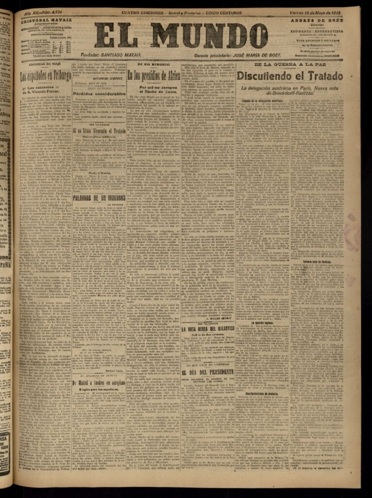 Miniatura de El Mundo del 16 de mayo de 1919 (edición de provincias)