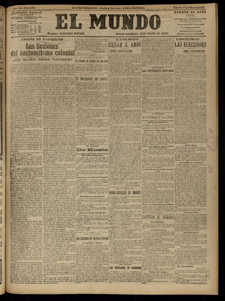 Miniatura de El Mundo del 17 de mayo de 1919 (edición de provincias)