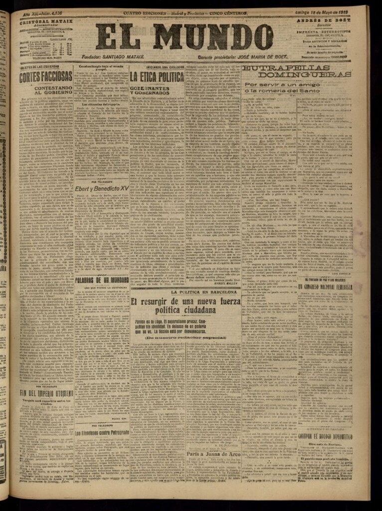 Miniatura de El Mundo del 18 de mayo de 1919 (edición de provincias)