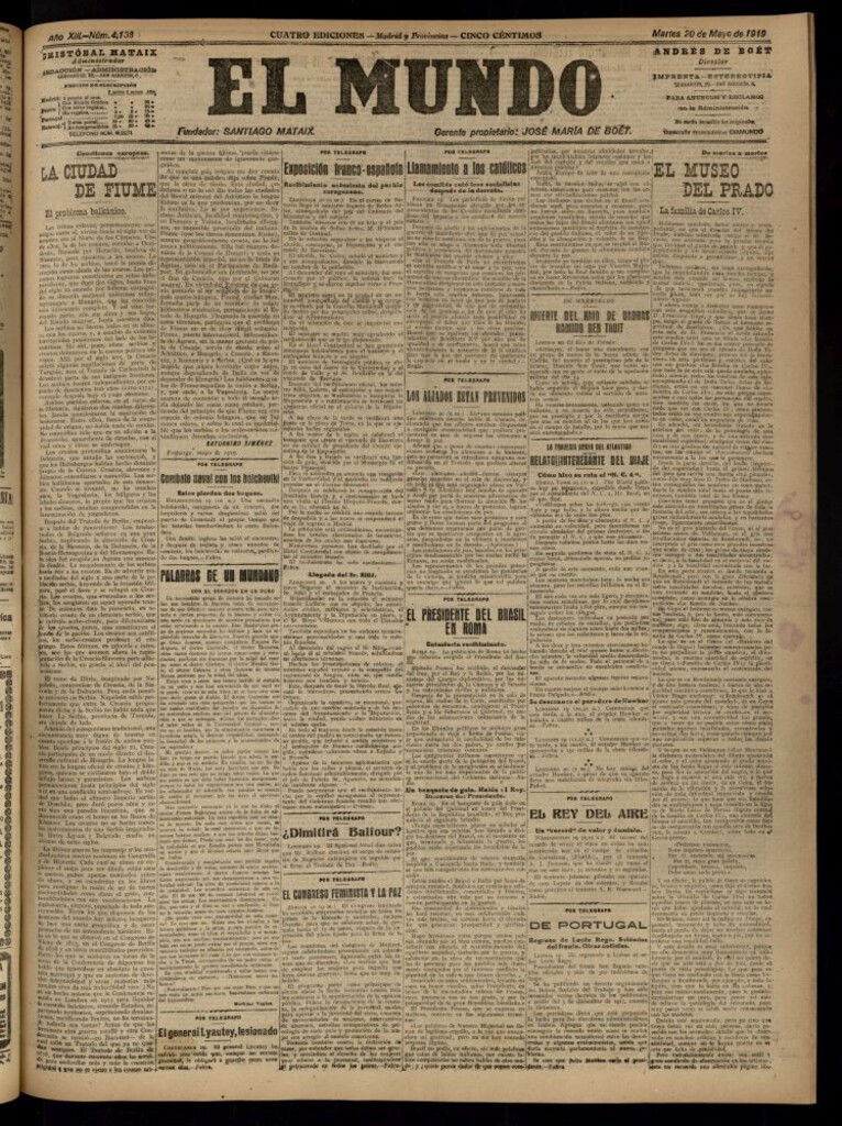 Miniatura de El Mundo del 20 de mayo de 1919 (edición de provincias)