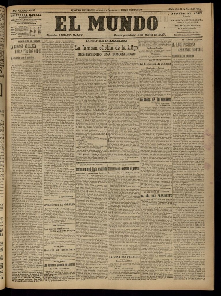 Miniatura de El Mundo del 21 de mayo de 1919 (edición de provincias)
