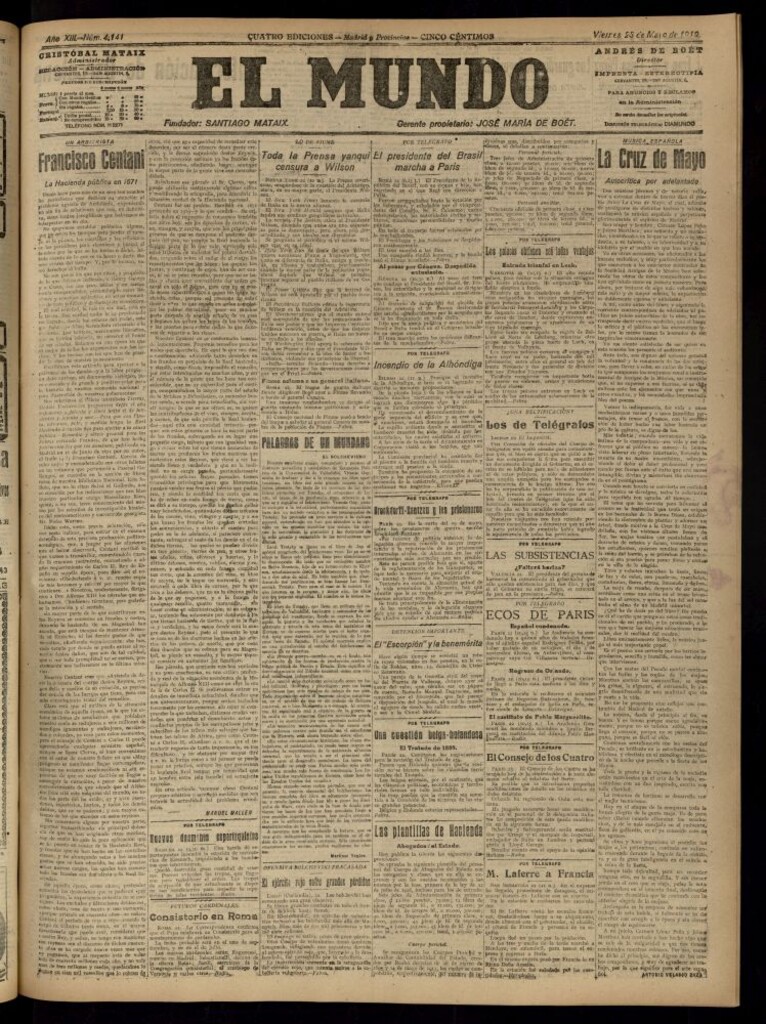 Miniatura de El Mundo del 23 de mayo de 1919 (edición de provincias)