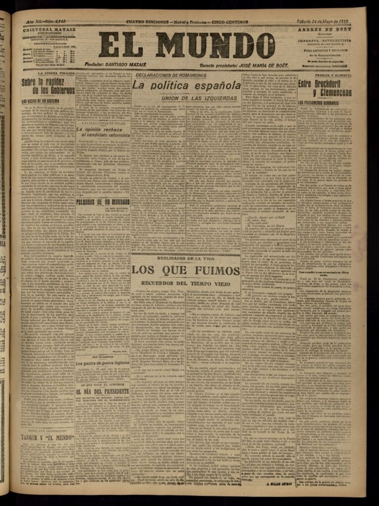 Miniatura de El Mundo del 24 de mayo de 1919 (edición de provincias)