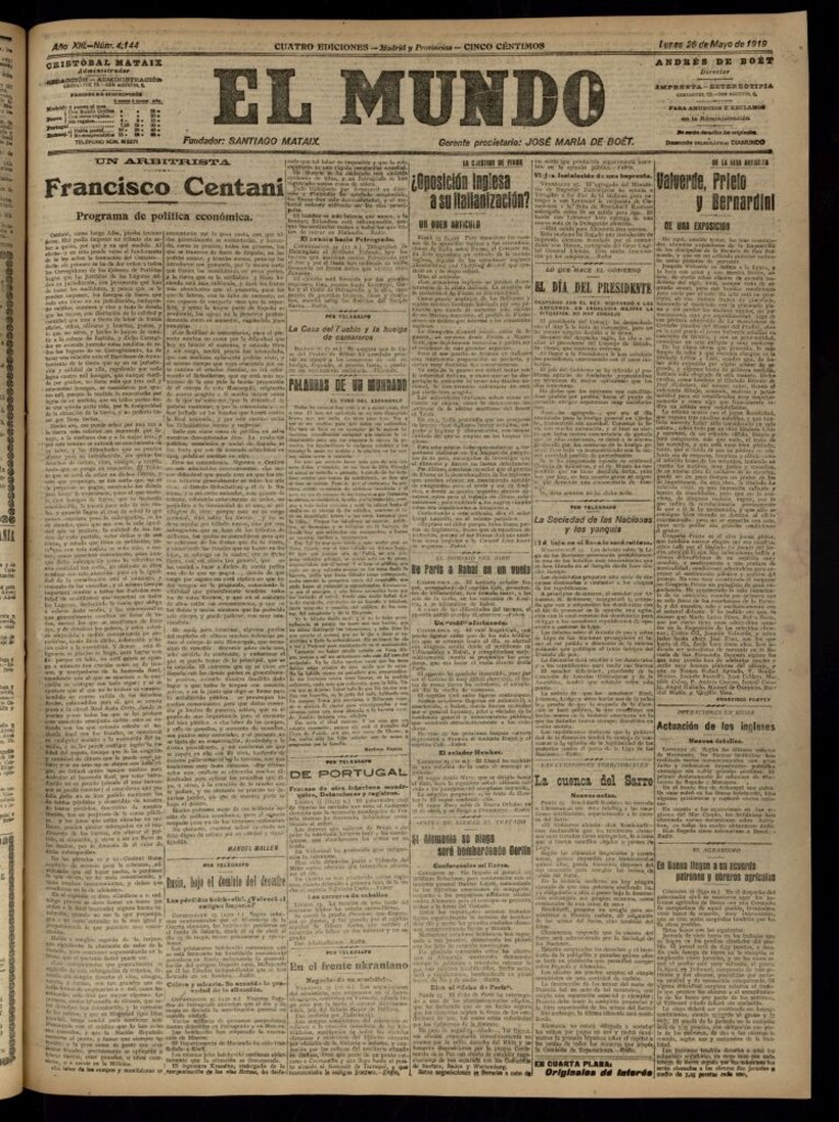 Miniatura de El Mundo del 26 de mayo de 1919 (edición de provincias)