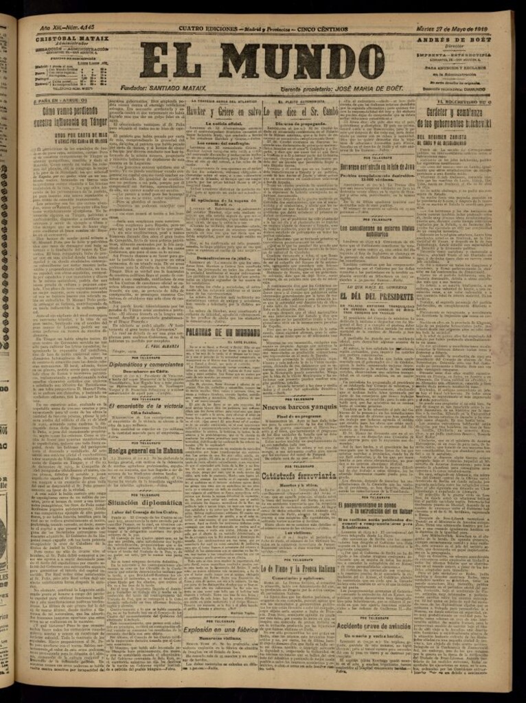 Miniatura de El Mundo del 27 de mayo de 1919 (edición de provincias)