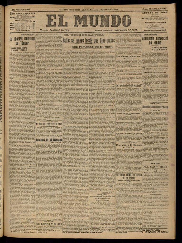 Miniatura de El Mundo del 30 de mayo de 1919 (edición de provincias)