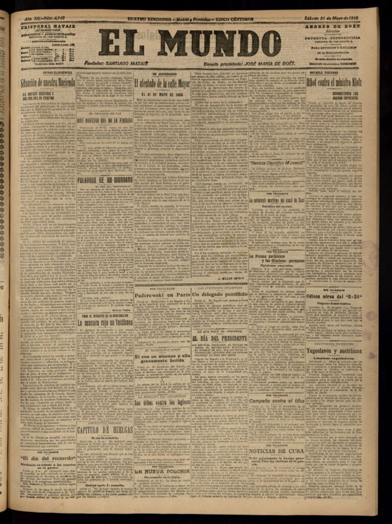 Miniatura de El Mundo del 31 de mayo de 1919 (edición de provincias)