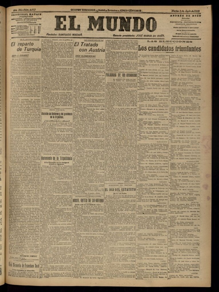 Miniatura de El Mundo del 3 de junio de 1919 (edición de provincias)