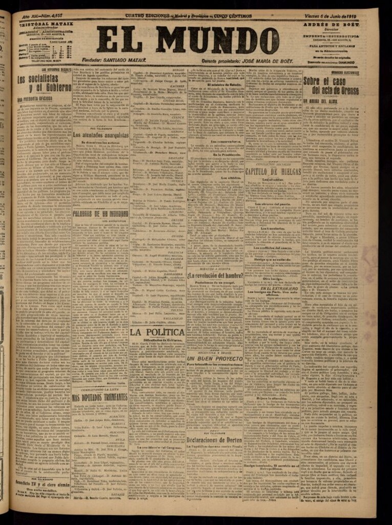 Miniatura de El Mundo del 6 de junio de 1919 (edición de provincias)