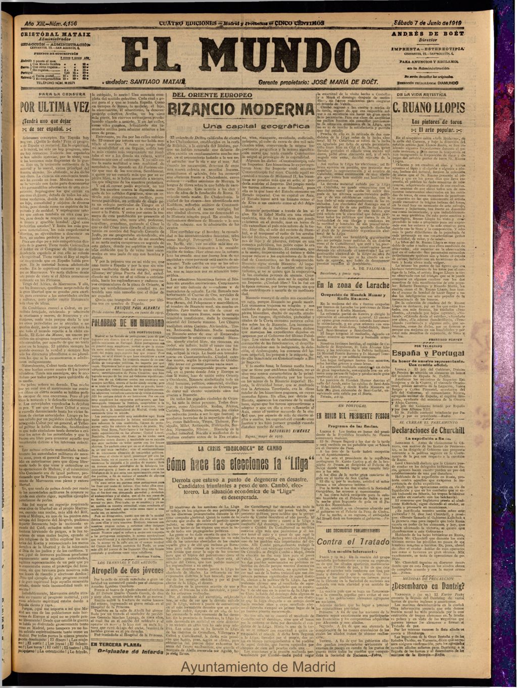 Miniatura de El Mundo del 7 de junio de 1919 (edición de provincias)