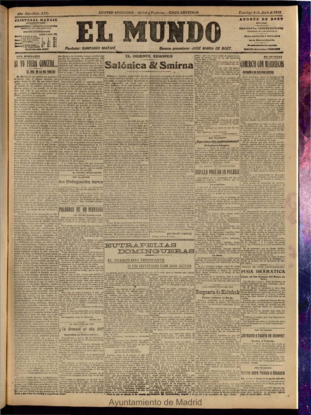 Miniatura de El Mundo del 8 de junio de 1919 (edición de provincias)