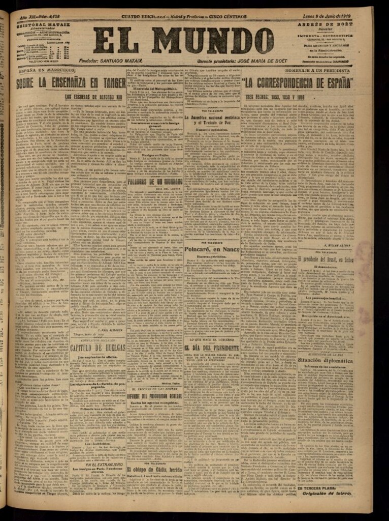 Miniatura de El Mundo del 9 de junio de 1919 (edición de provincias)
