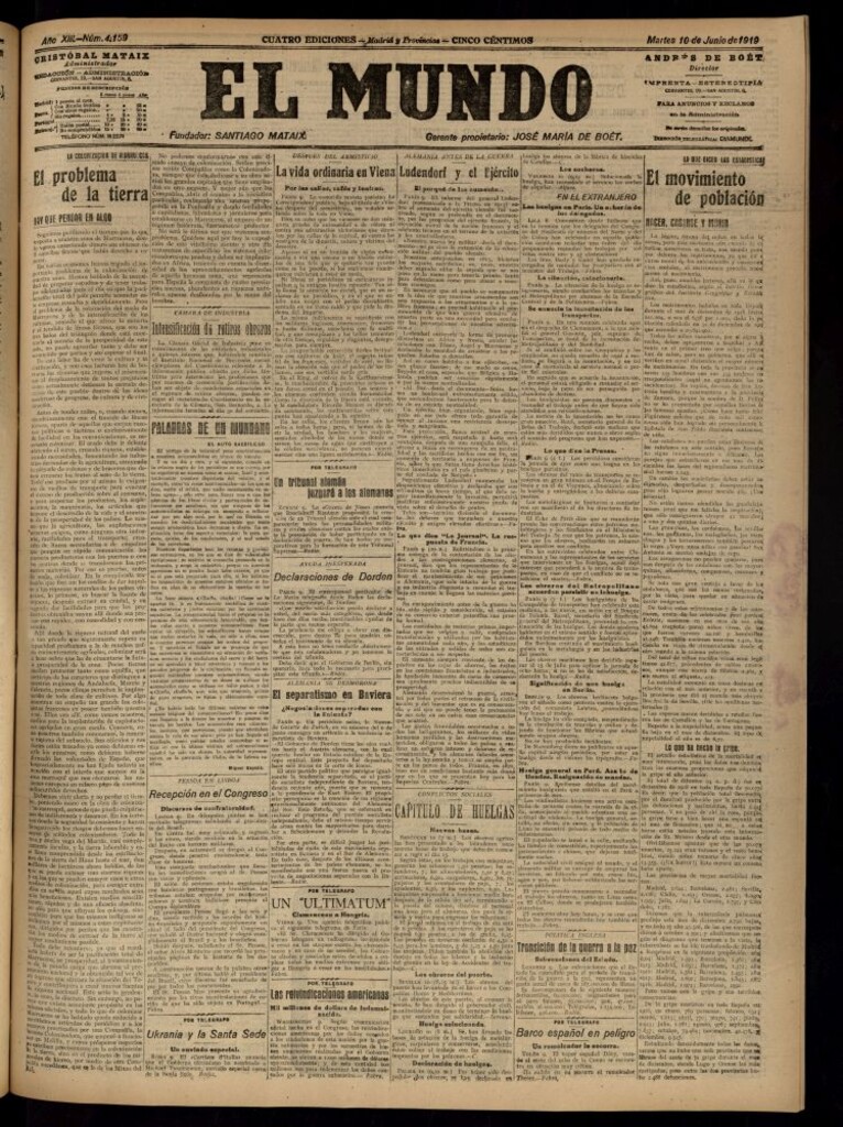 Miniatura de El Mundo del 10 de junio de 1919 (edición de provincias)