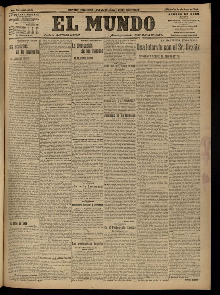 Miniatura de El Mundo del 11 de junio de 1919 (edición de provincias)