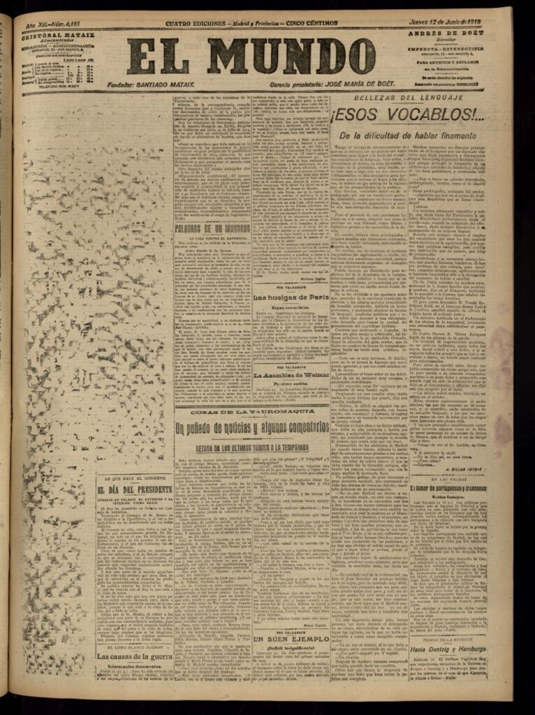 Miniatura de El Mundo del 12 de junio de 1919 (edición de provincias)