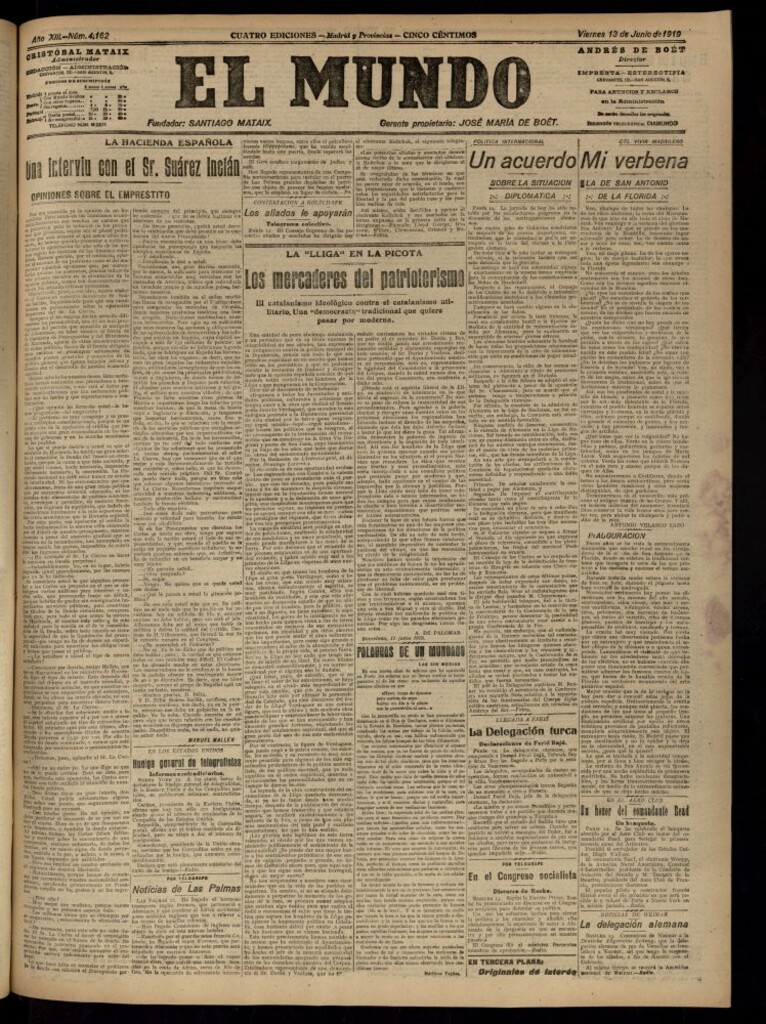 Miniatura de El Mundo del 13 de junio de 1919 (edición de provincias)