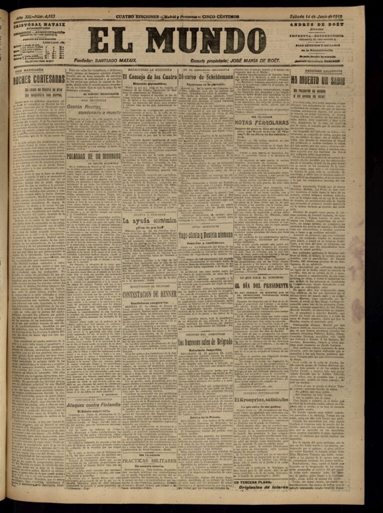 Miniatura de El Mundo del 14 de junio de 1919 (edición de provincias)