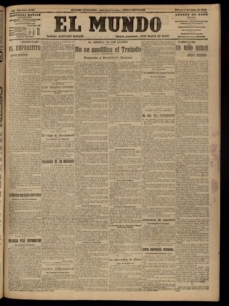 Miniatura de El Mundo del 17 de junio de 1919 (edición de provincias)