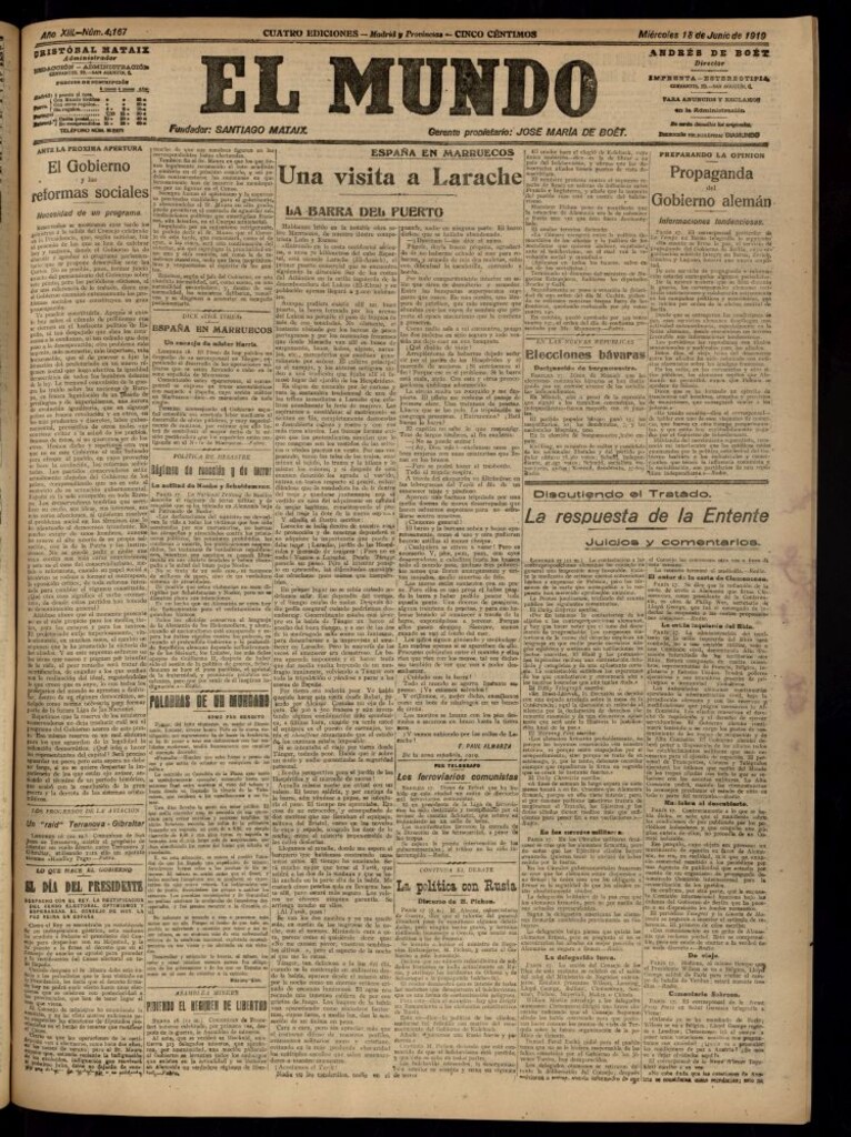 Miniatura de El Mundo del 18 de junio de 1919 (edición de provincias)