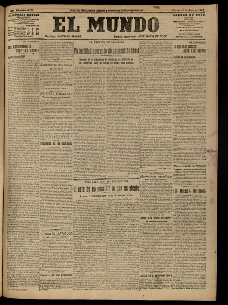 Miniatura de El Mundo del 20 de junio de 1919 (edición de provincias)