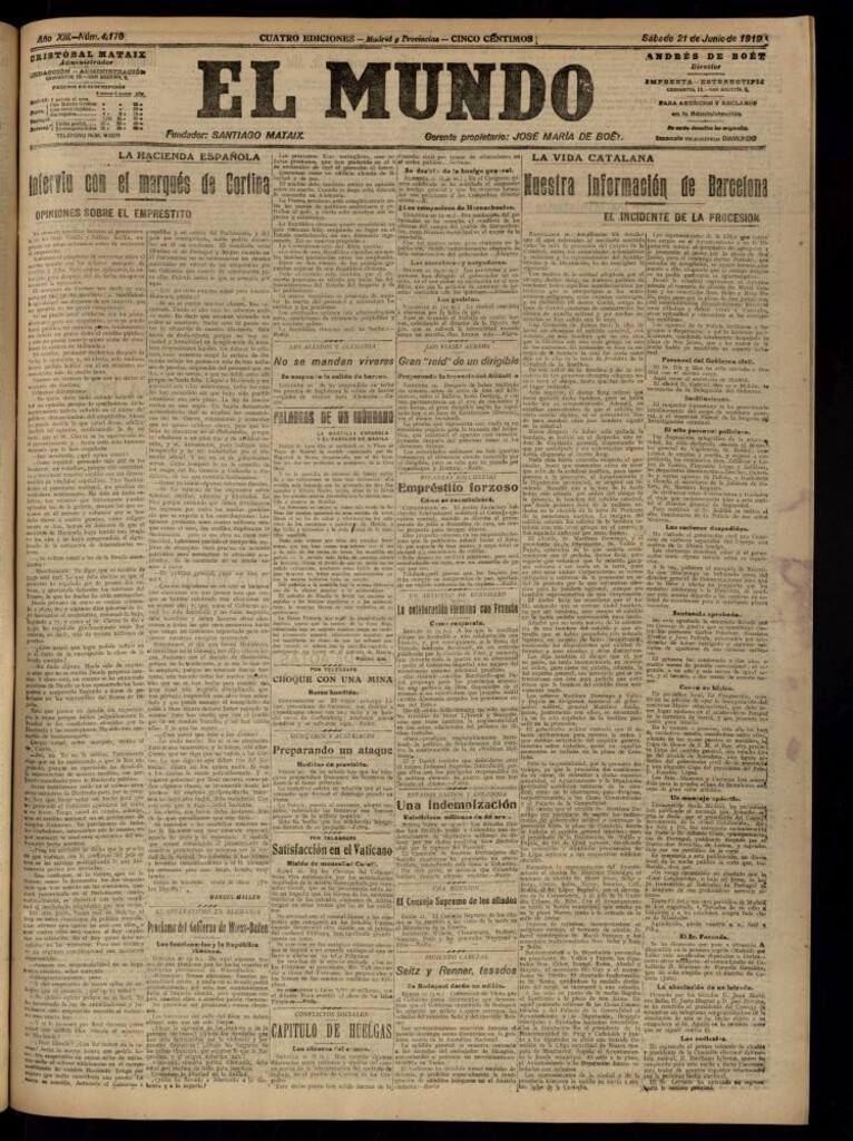 Miniatura de El Mundo del 21 de junio de 1919 (edición de provincias)