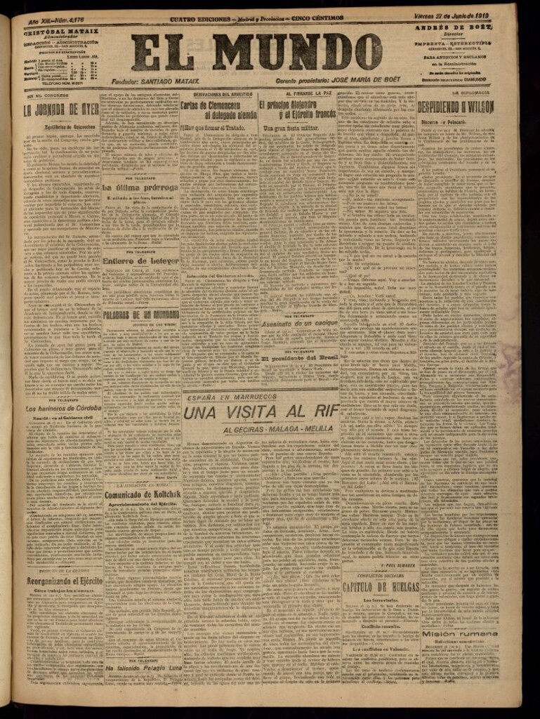 Miniatura de El Mundo del 27 de junio de 1919 (edición de provincias)