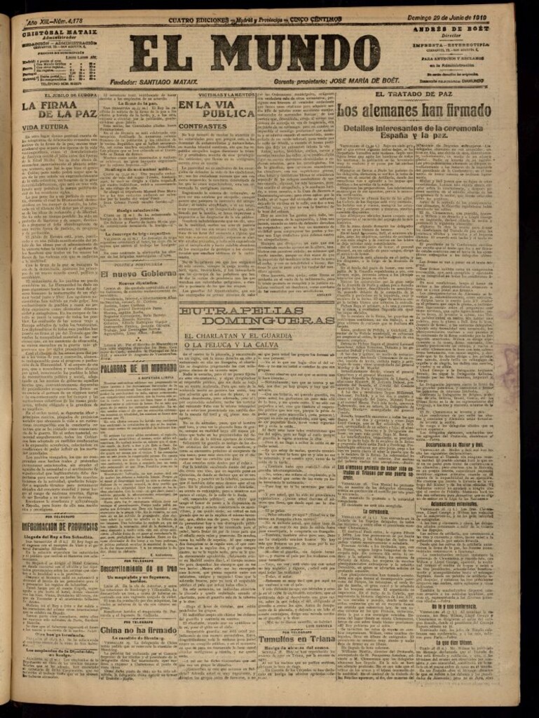 Miniatura de El Mundo del 29 de junio de 1919 (edición de provincias)