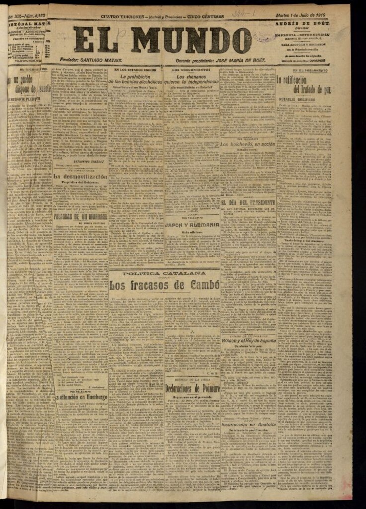 Miniatura de El Mundo del 1 de julio de 1919 (edición de provincias)