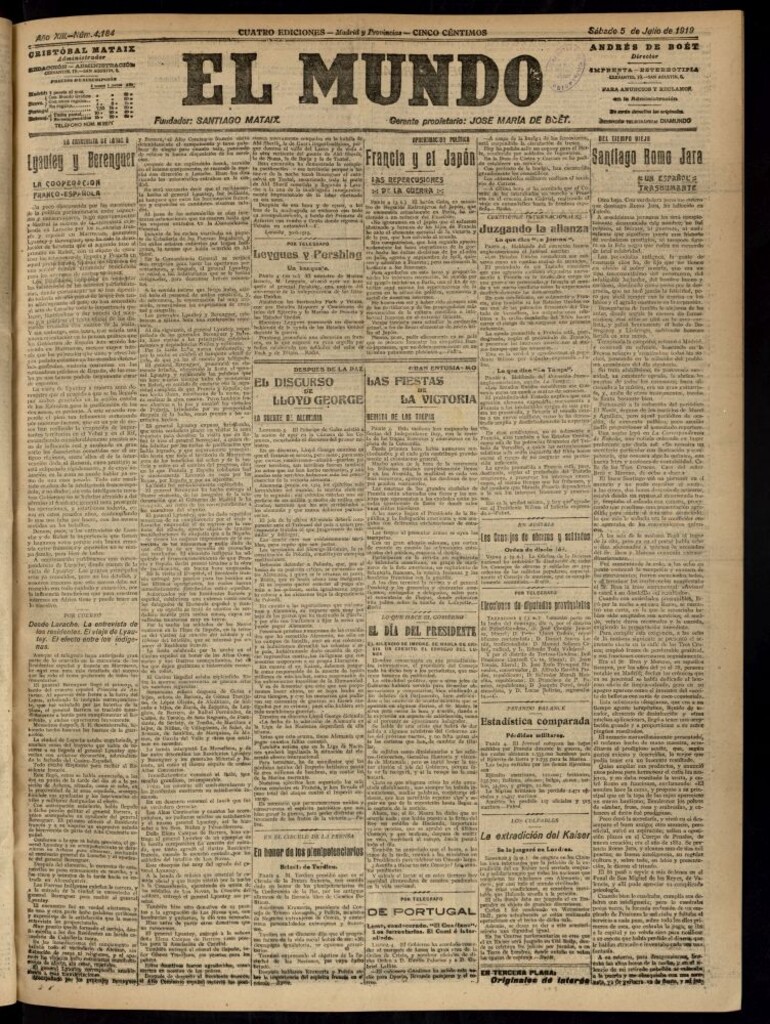 Miniatura de El Mundo del 5 de julio de 1919 (edición de provincias)