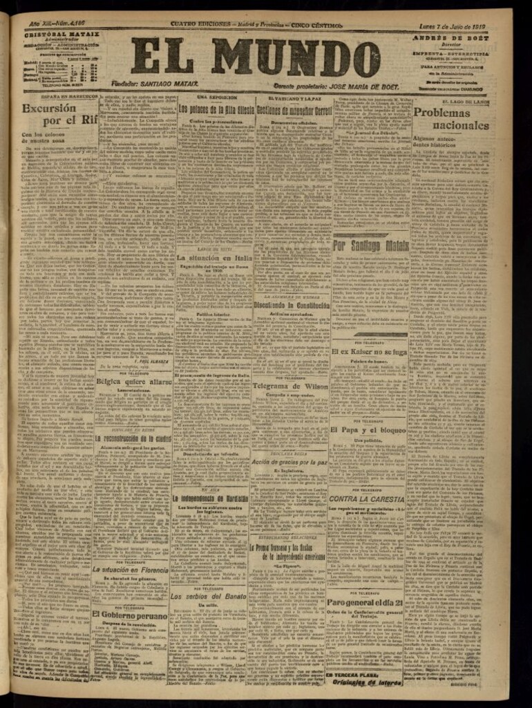 Miniatura de El Mundo del 7 de julio de 1919 (edición de provincias)